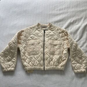 Zadig & Voltaire Quilted Cream/ Yellow/ Beige Bomber Jacket